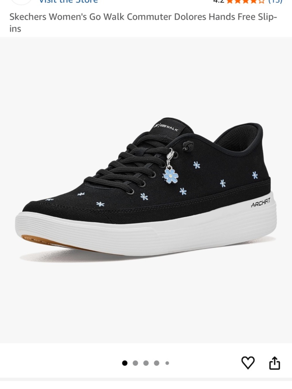 Skechers Black Slip-On Canvas Sneakers with Light Blue Flower Embroidery